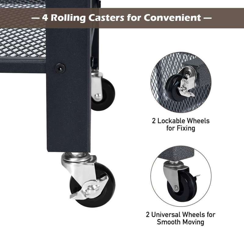 3 Tier Black Metal Foldable Storage Trolley Utility Trolley Serving Cart