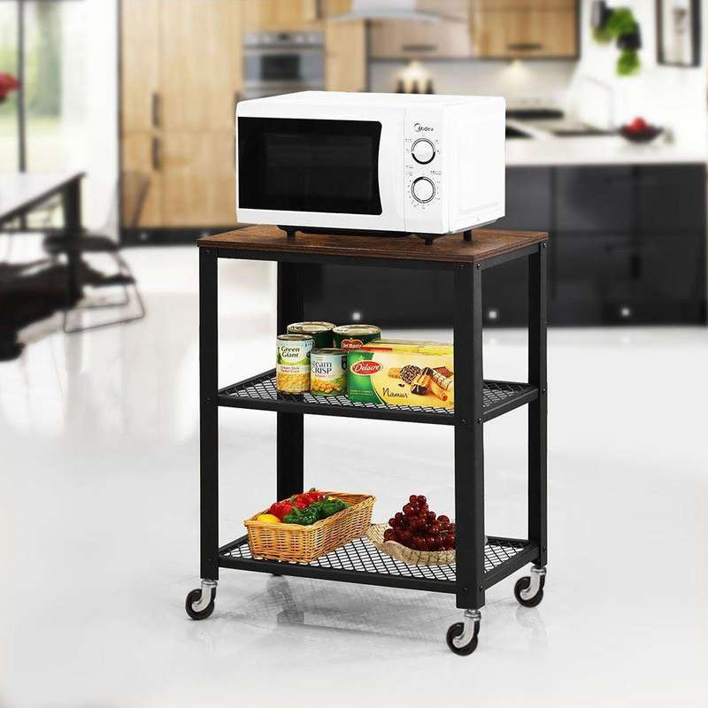 3 Tier Black Metal Foldable Storage Trolley Utility Trolley Serving Cart