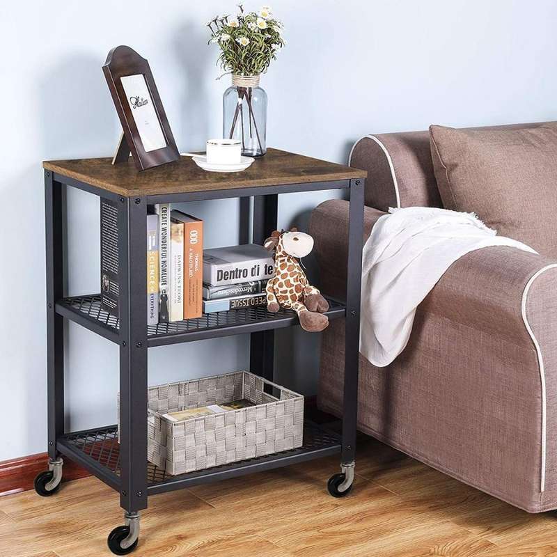 3 Tier Black Metal Foldable Storage Trolley Utility Trolley Serving Cart
