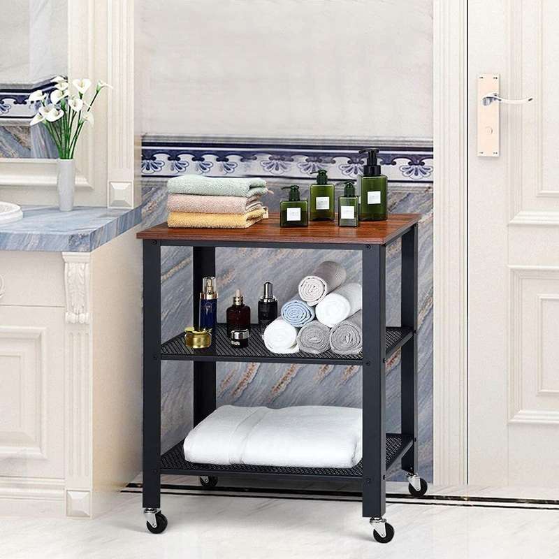 3 Tier Black Metal Foldable Storage Trolley Utility Trolley Serving Cart