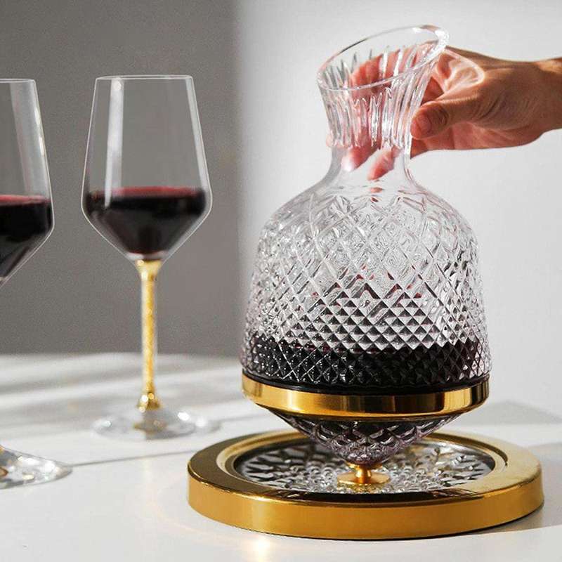 Luxury 1500ML Crystal Glass 360 Rotating Tumbler Wine Decanter-Golden