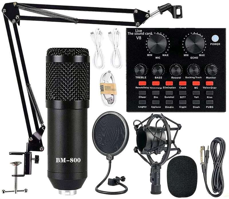 Podcast Equipment Bundle, Mic Kit with V8 Live Sound Card