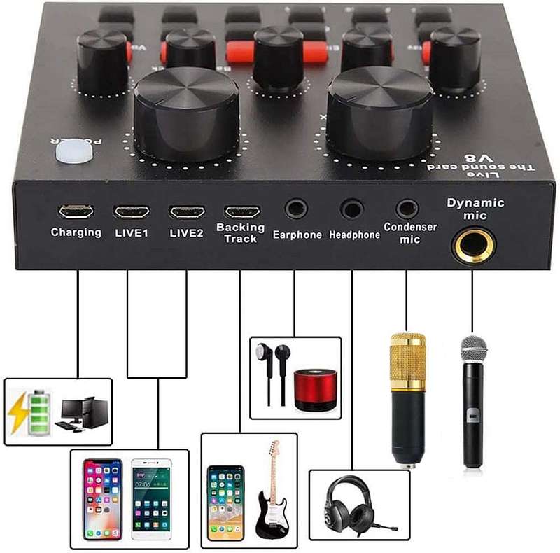 Podcast Equipment Bundle, Mic Kit with V8 Live Sound Card
