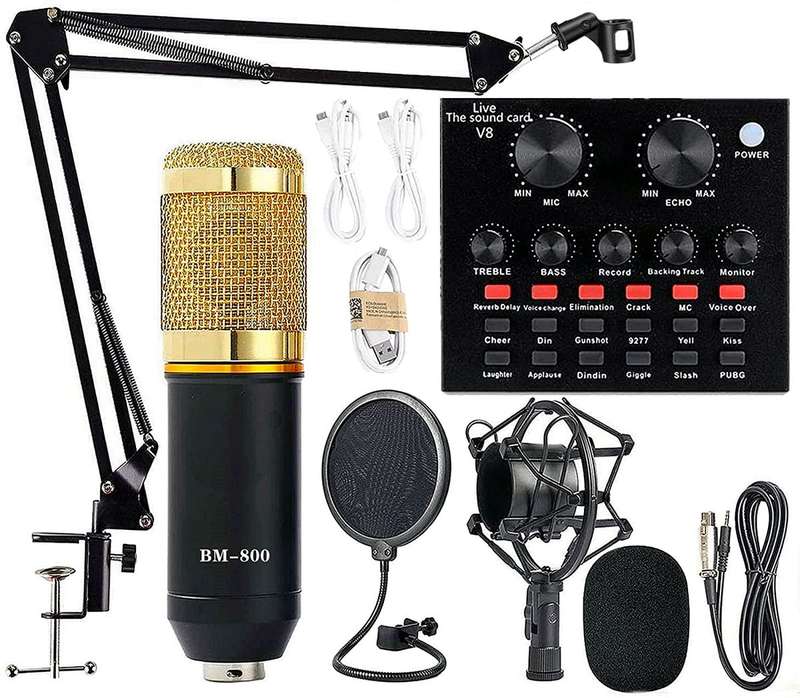 Podcast Equipment Bundle, Mic Kit with V8 Live Sound Card