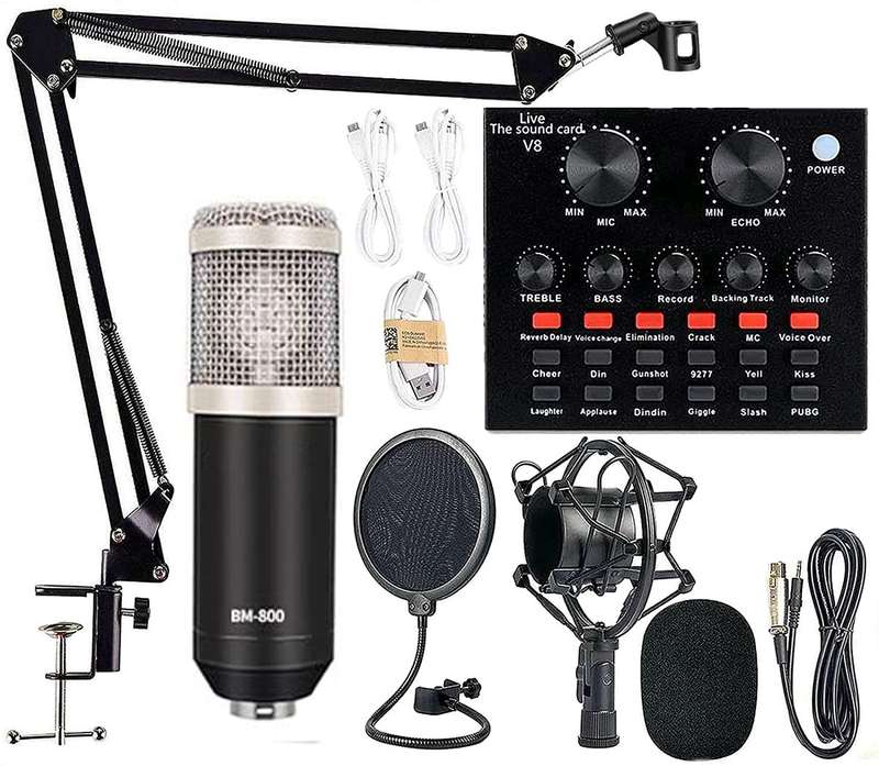 Podcast Equipment Bundle, Mic Kit with V8 Live Sound Card