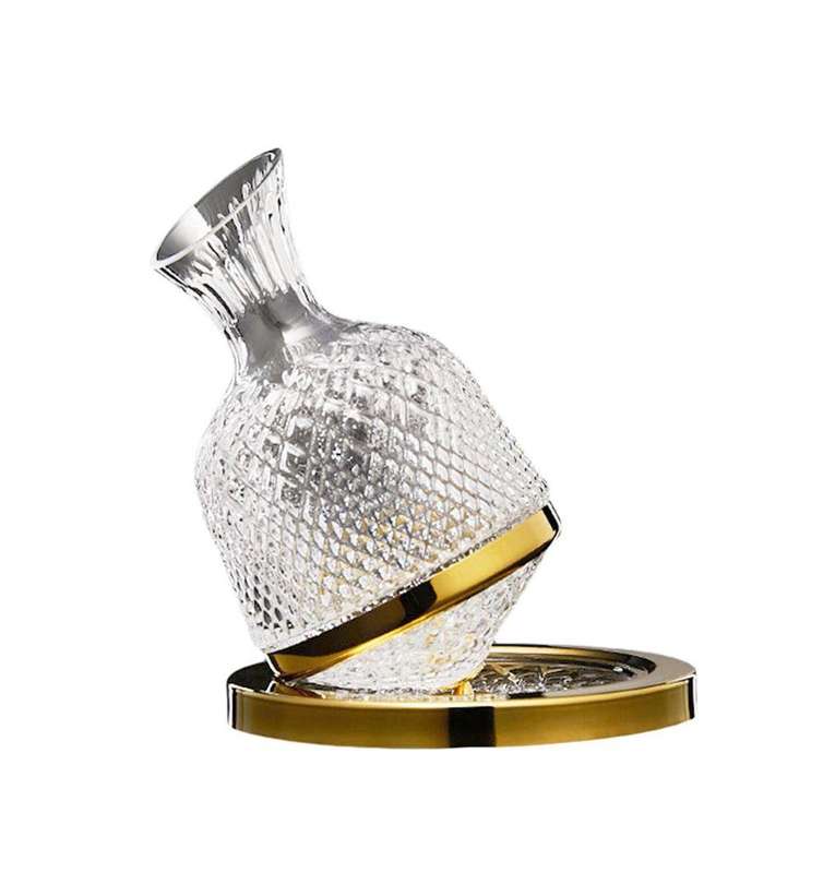 Luxury 1500ML Crystal Glass 360 Rotating Tumbler Wine Decanter-Golden