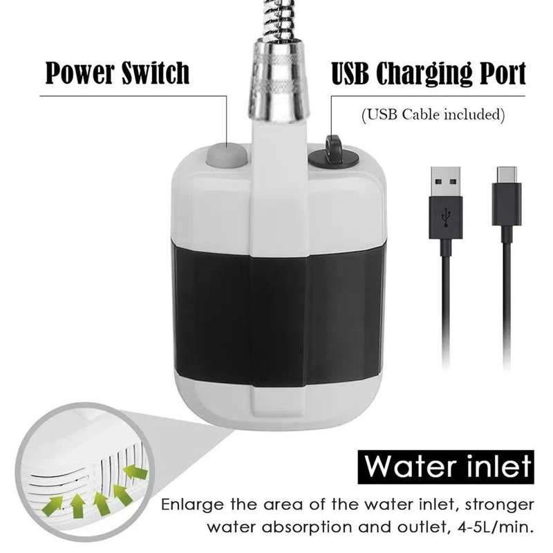 USB Rechargeable Shower Portable Camping Shower Head Bathing 3.7V Pump