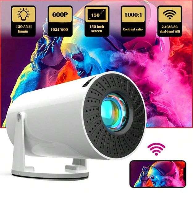 Mini Portable Ultra HD Projector With Dual WiFi And 4K Support - White (open box)