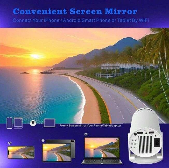 Mini Portable Ultra HD Projector With Dual WiFi And 4K Support - White (open box)