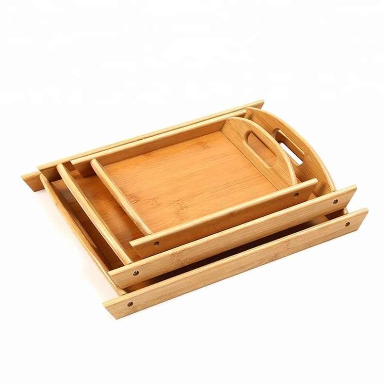 Set of 3 Bamboo Serving Tray with Cut Out Handles