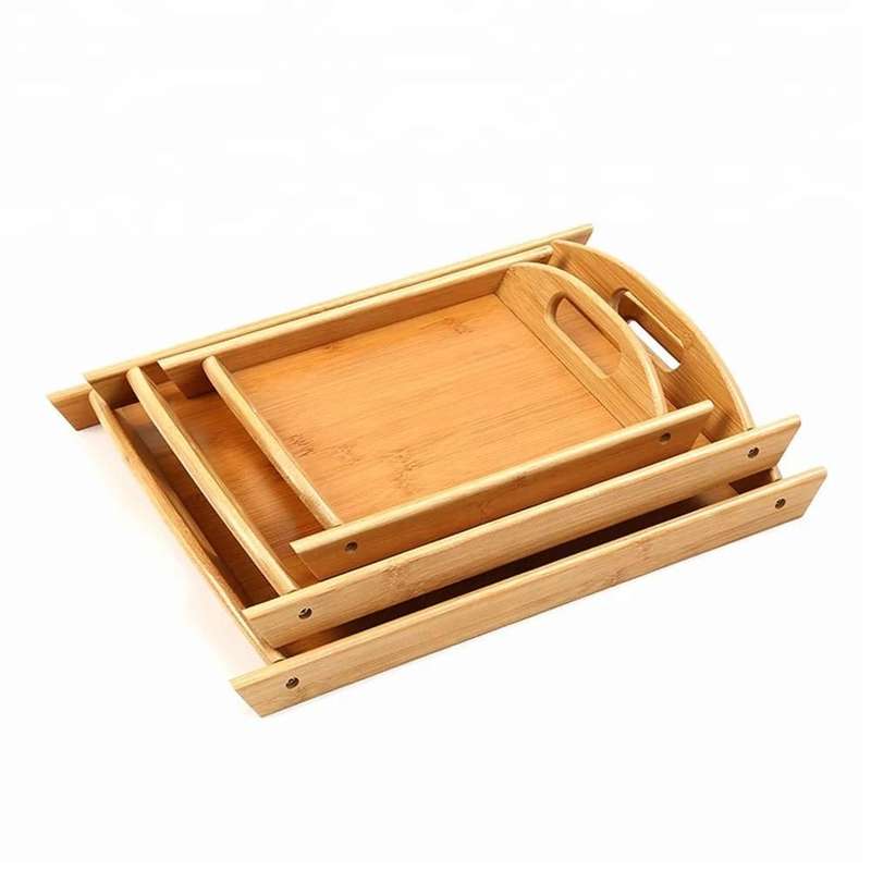Set of 3 Bamboo Serving Tray with Cut Out Handles