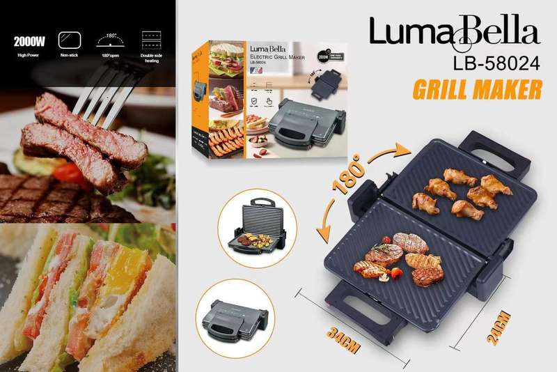 Lumabella Dual-Sided Non-Stick Electric Grill & Panini Press