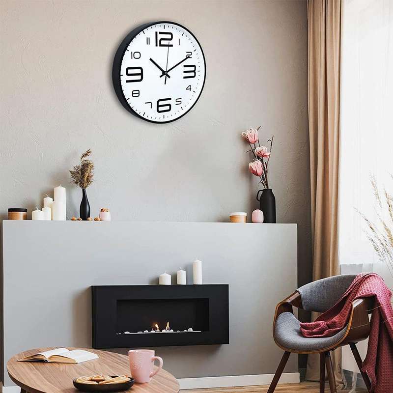 Silent Quartz Wall Clock  35cm Round Design, Battery Operated (White)