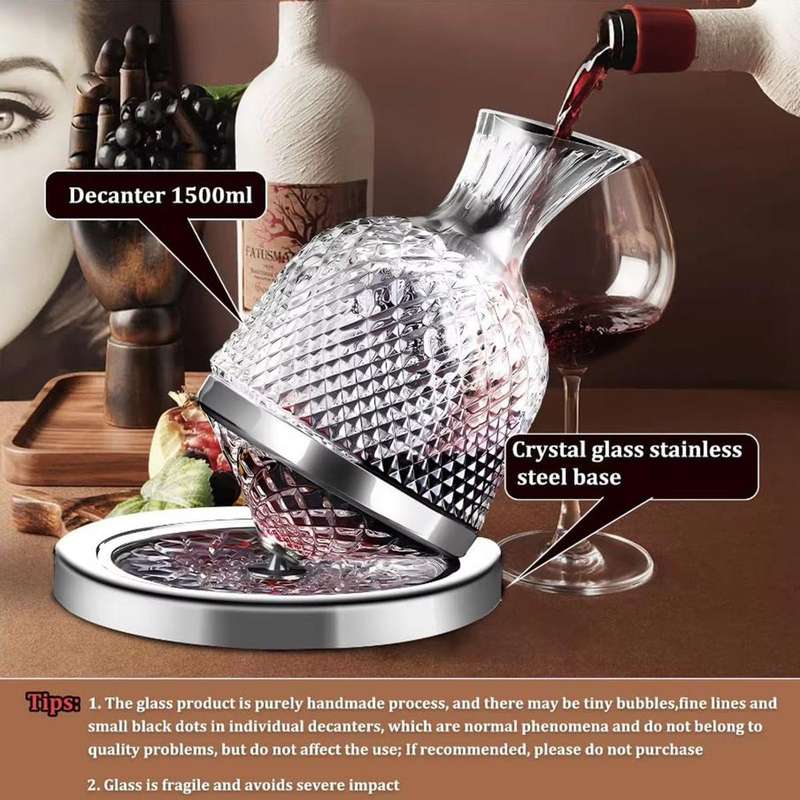 1500ML Crystal Glass 360 Rotation Decanter Wine Carafe Aerator