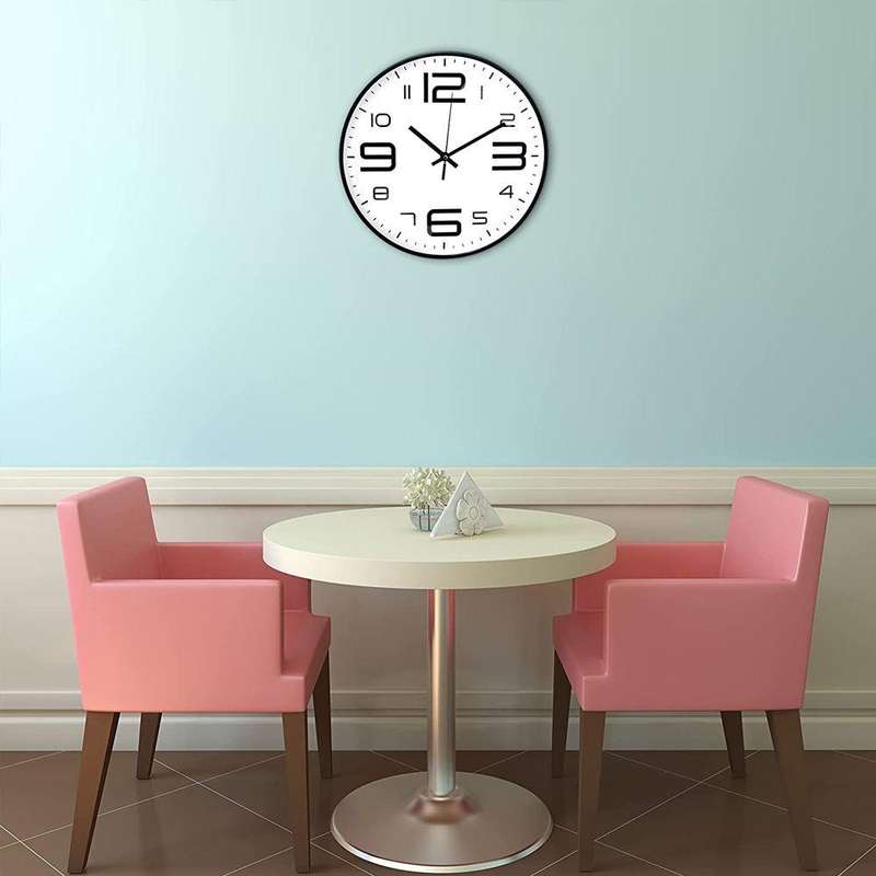 Silent Quartz Wall Clock  35cm Round Design, Battery Operated (White)