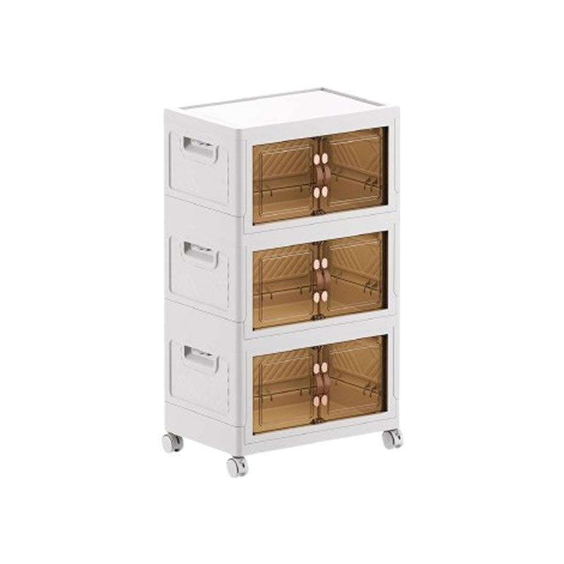 3-Layer Multi-Functional Stackable Storage Cabinet with Wheels  Foldable, Transparent Doors & Mobil