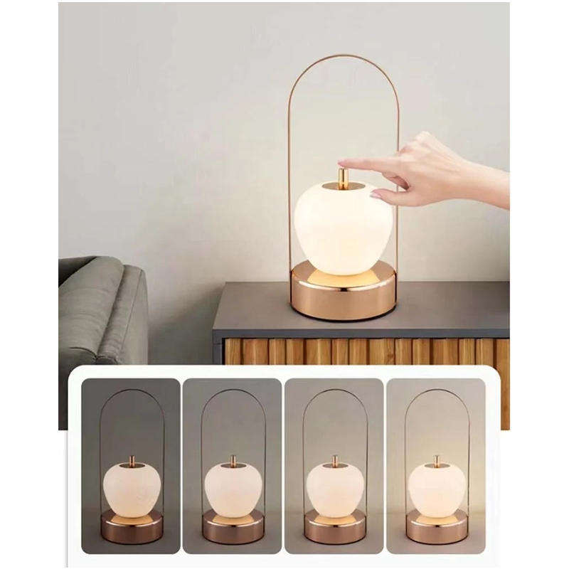 LED Rechargeable Touch Dimming Art Desk Lamp  Cordless Portable Apple Shape Light with Gold Finish