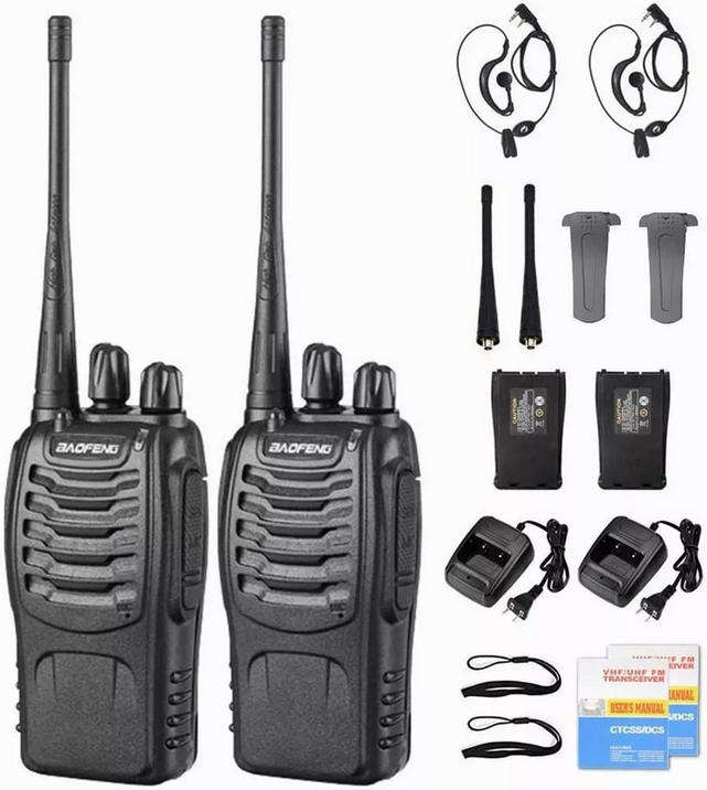 Baofeng Long Range Walkie Talkies with Earpiece & LED Flashlight  2 Pack UHF/VHF Two-Way Radios (Bl