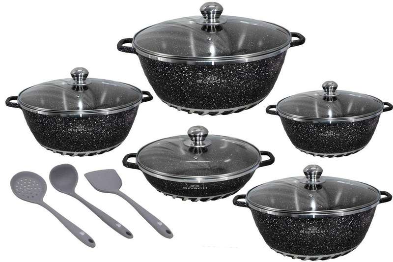 10 Pcs Die Cast Aluminum Granite Non Stick Cookware Set & 3 Utensils