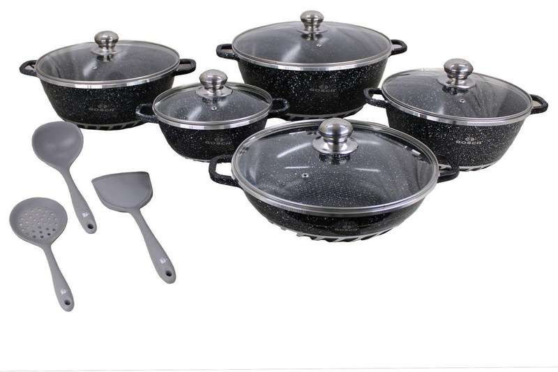 10 Pcs Die Cast Aluminum Granite Non Stick Cookware Set & 3 Utensils