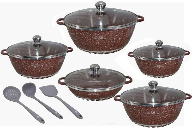 10 Pcs Die Cast Aluminum Granite Non Stick Cookware Set & 3 Utensils