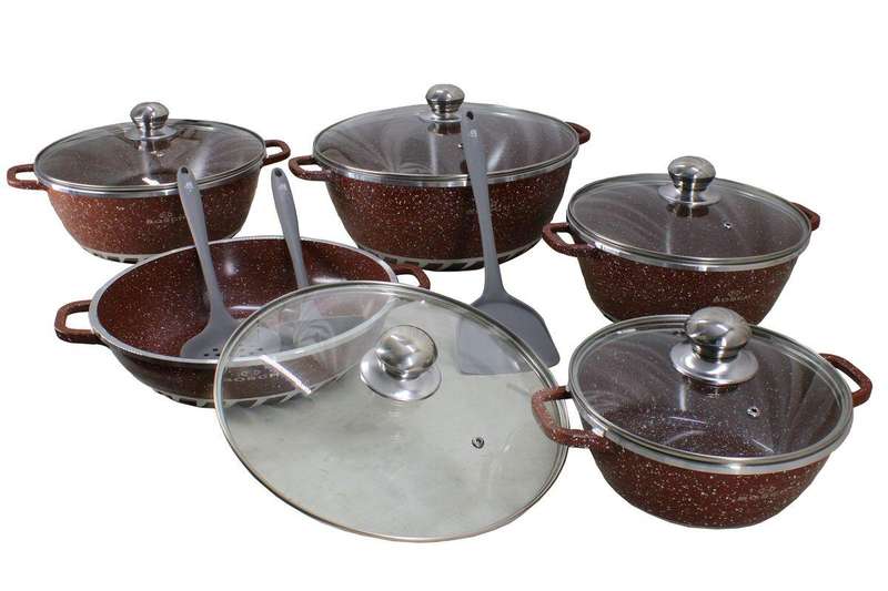 10 Pcs Die Cast Aluminum Granite Non Stick Cookware Set & 3 Utensils