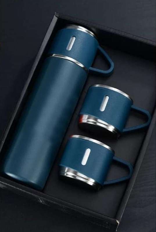 350ml Stainless Steel Double Wall Vacuum Flask & 3 x 125ml Cups with Gift Box