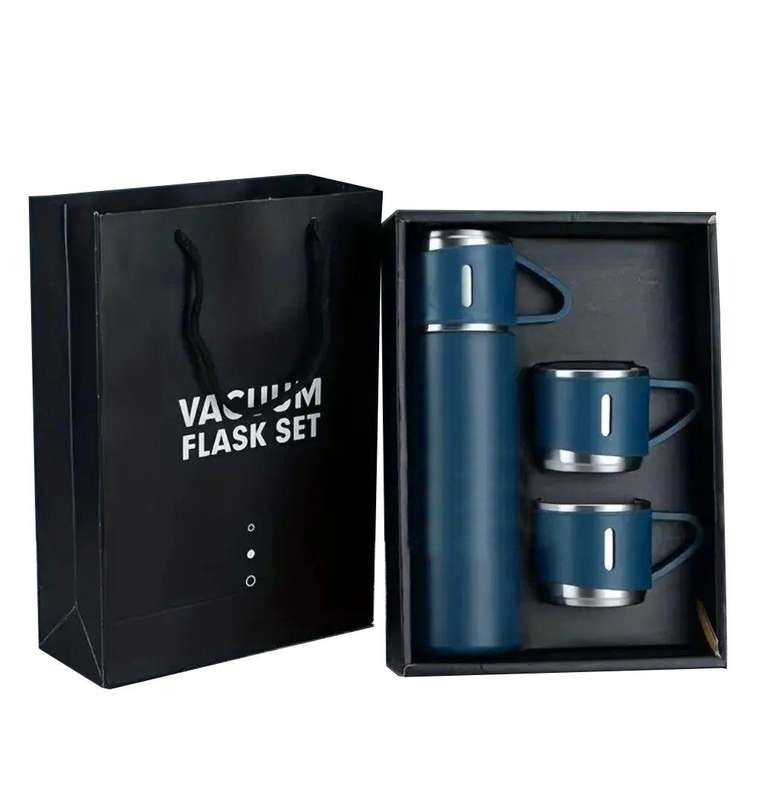 350ml Stainless Steel Double Wall Vacuum Flask & 3 x 125ml Cups with Gift Box