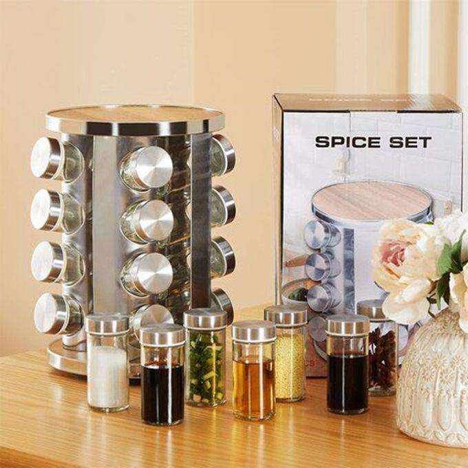 Rotating Silver Spice Rack -16 Jars