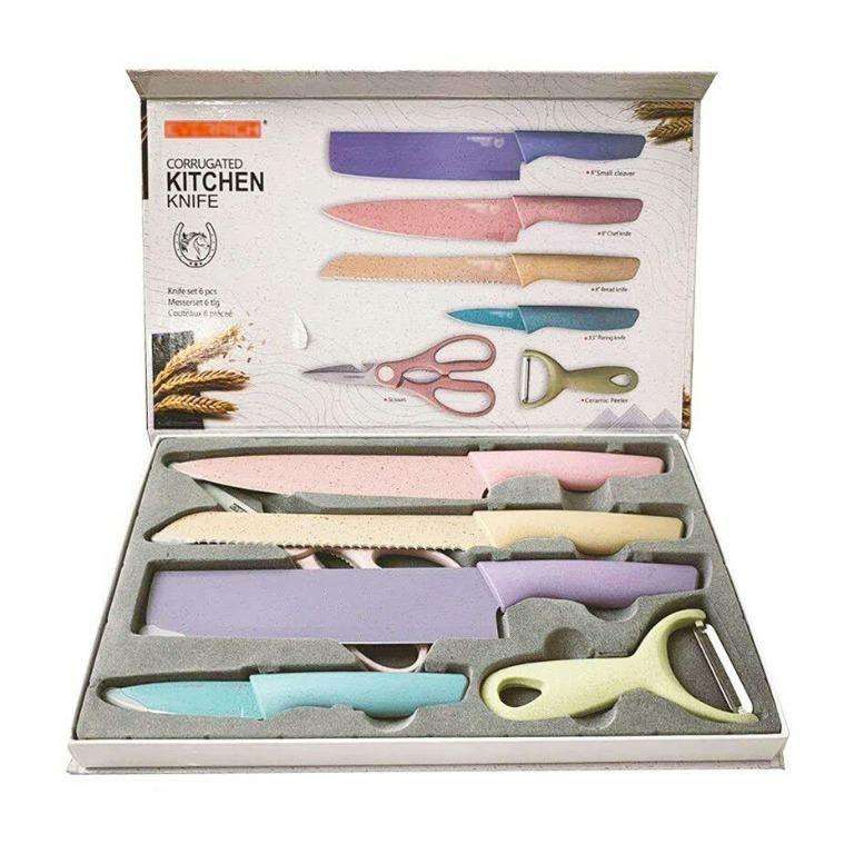 Pastel 6 Piece Corrugated Kitchen Knife Set