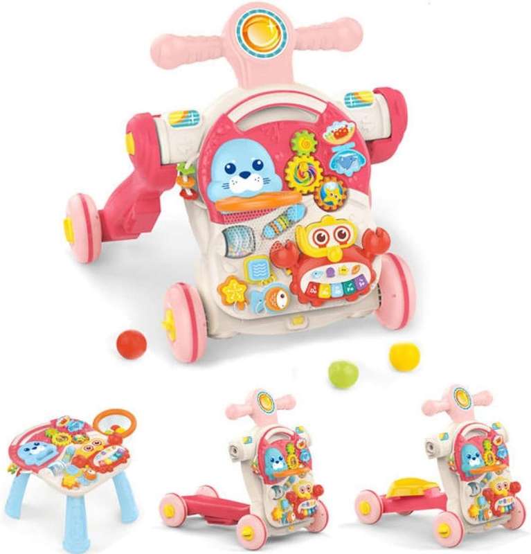 4-in-1 Multi-Functional Baby Walker with Interactive Study Table