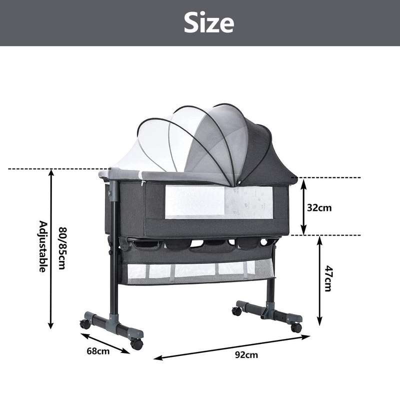 Foldable Newborn Baby Portable Bassinet Baby Cot Bed/Crib-92x68x85cm-Grey