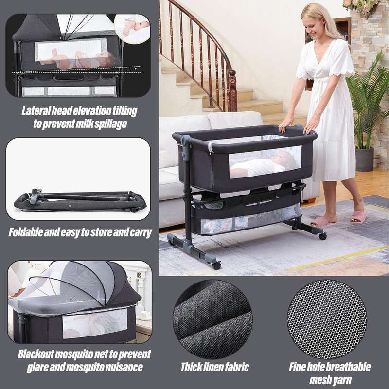 Foldable Newborn Baby Portable Bassinet Baby Cot Bed/Crib-92x68x85cm-Grey