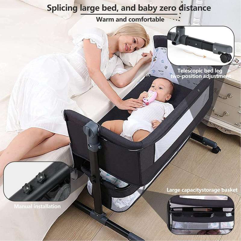 Foldable Newborn Baby Portable Bassinet Baby Cot Bed/Crib-92x68x85cm-Grey