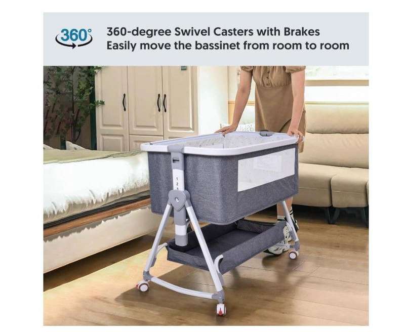 Baby Bed Crib Portable Bassinet Bedside Liftable Cradle-Grey