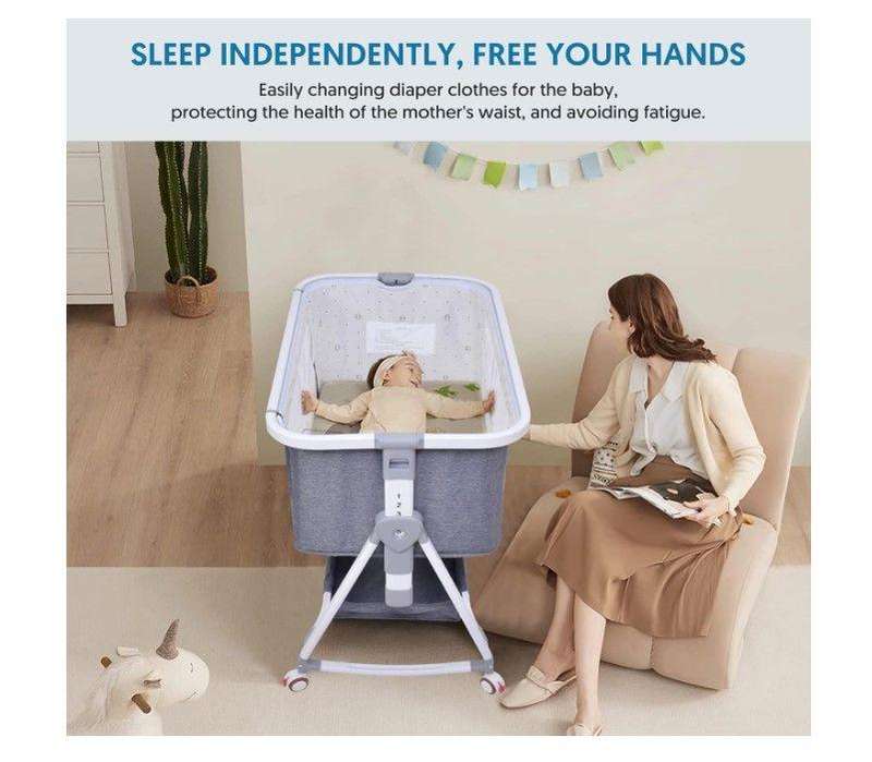 Baby Bed Crib Portable Bassinet Bedside Liftable Cradle-Grey