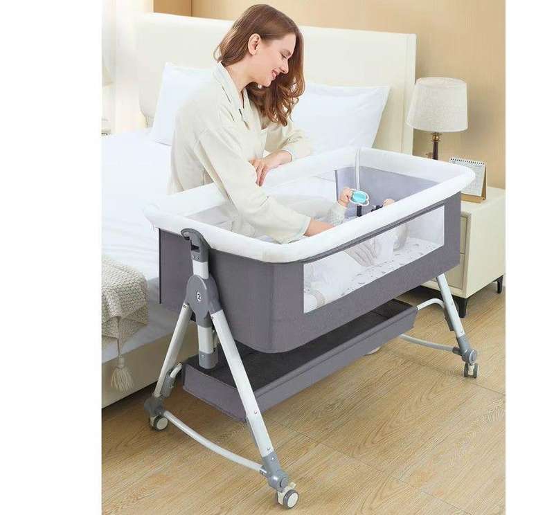 Baby Bed Crib Portable Bassinet Bedside Liftable Cradle-Grey