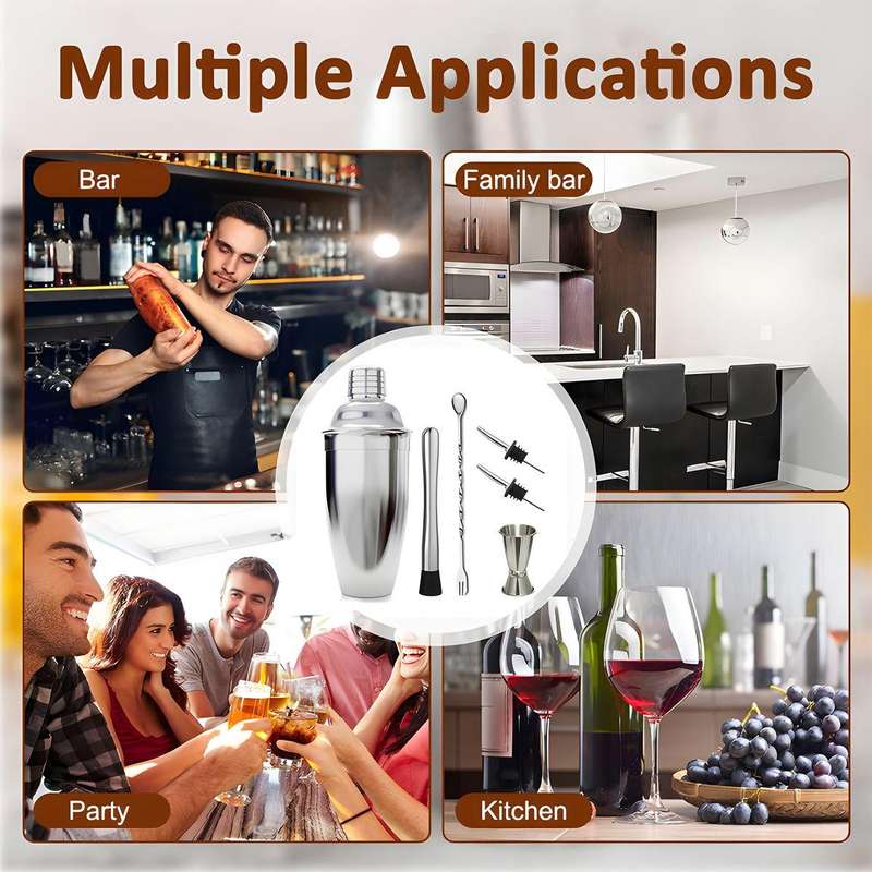 6Pcs Stainless Steel 550ml Cocktail Shaker Bar Set Bartender Tool Kit Gift