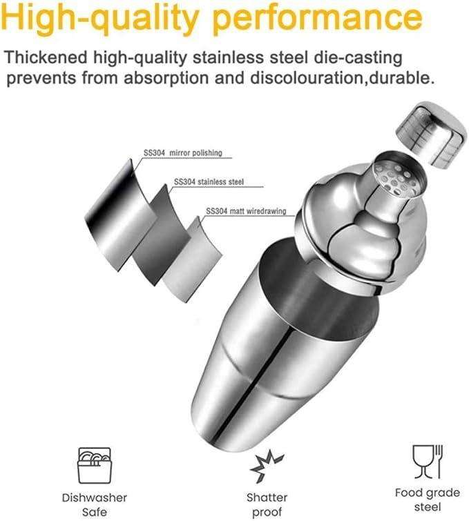 6Pcs Stainless Steel 550ml Cocktail Shaker Bar Set Bartender Tool Kit Gift