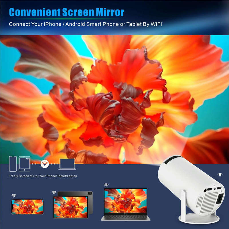 Smart WIFI/Bluetooth LED Projector with Exceptional Display & 180 Rotation