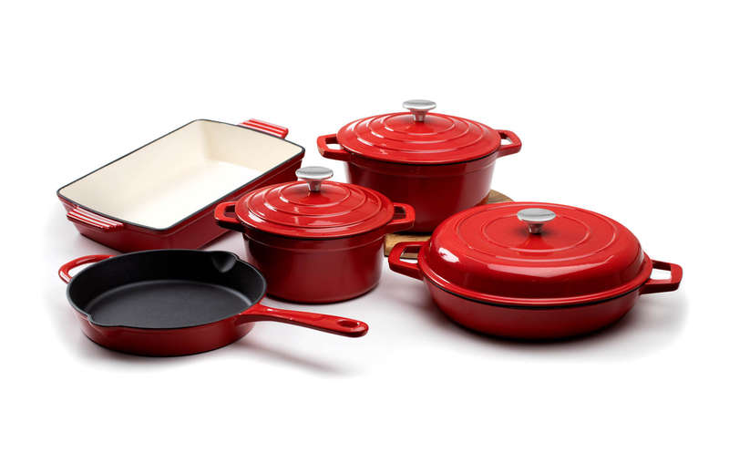 Red Cast Iron Enamel - 8 Piece Pot Set