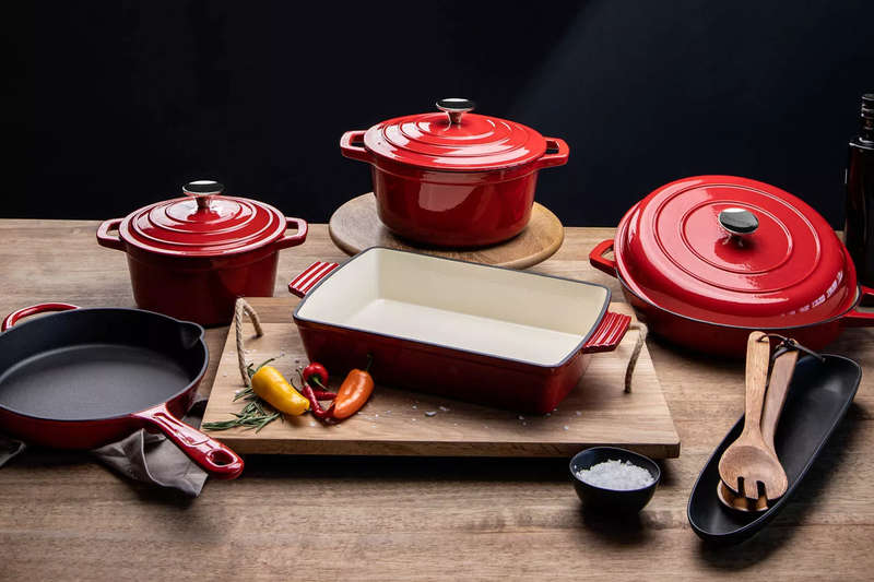 Red Cast Iron Enamel - 8 Piece Pot Set