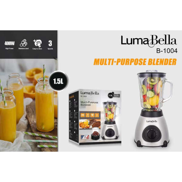 Luma Bella Multipurpose 1.5L Glass and (Stainless Steel Blade) Jug Blender