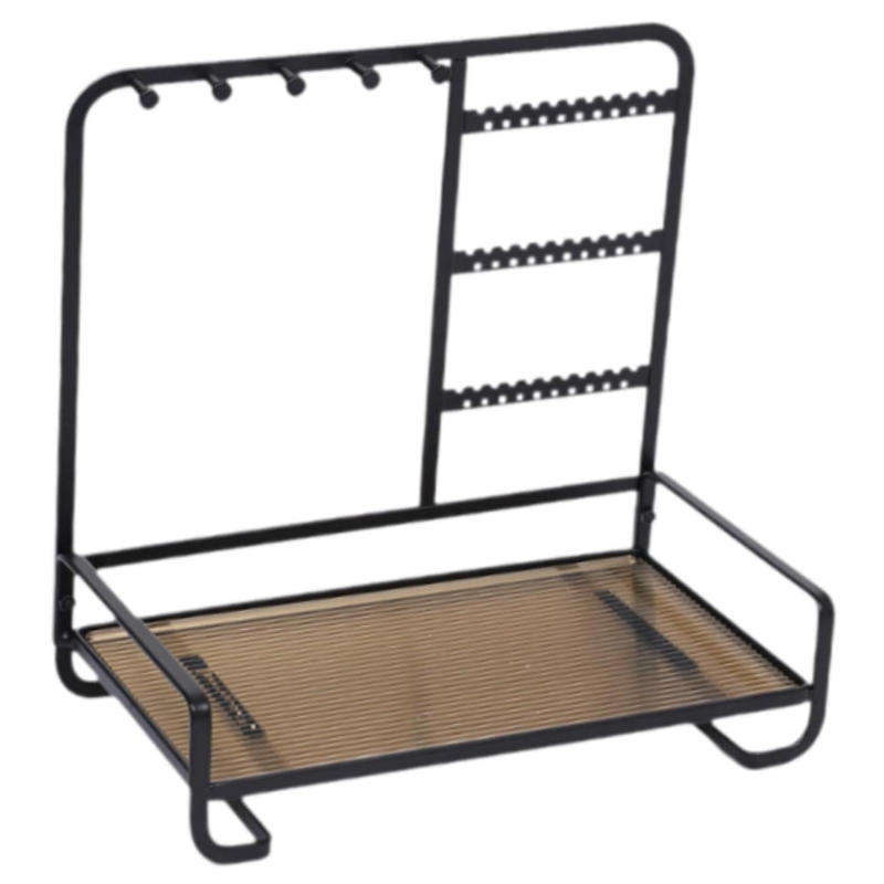 Sleek Metal Jewelry Stand with Tray for Necklaces and Rings - Black