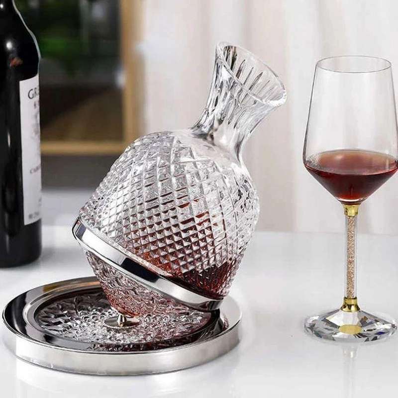 Luxury 1500ml Crystal Glass 360 Rotating Tumbler Wine Decanter