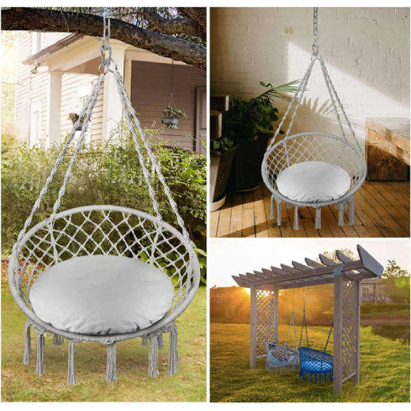 Grey Hanging Cotton Hammock Chair