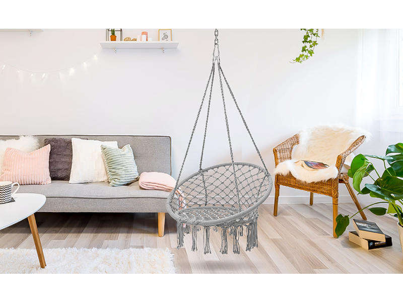 Grey Hanging Cotton Hammock Chair