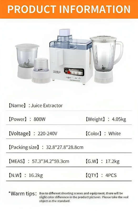 4-in-1 Kitchen Appliance: Juicer Extractor, Blender, Mixer & Grinder Combo