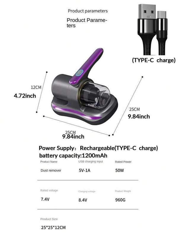 Handheld Wireless UV Dust Mite Remover Vacuum Cleaner