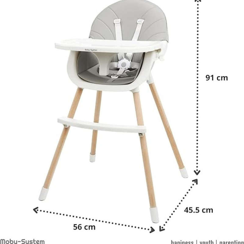 Baby Feeding High Chair 2-in-1 with Removable Tray & Wooden Legs